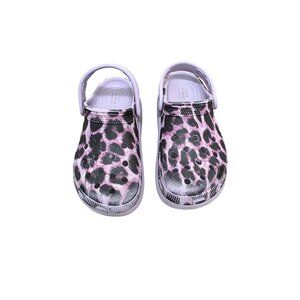 Crocs Kids Wedge Clog Sandals Purple & Black Leopard Print Size 1